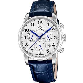 Jaguar Acamar chronograph armbåndsur i stål med hvid skive og blå læderrem