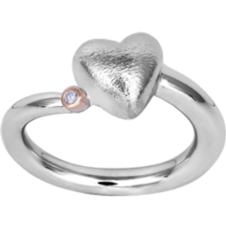 Siersbøl Shape hjertering i sølv med diamant på i alt 0.015ct W/SI+14kt - Str. 56