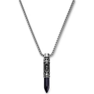 Rico | Sølvfarvet Rustfri Stål & Blå Sandsten Patron Halskæde