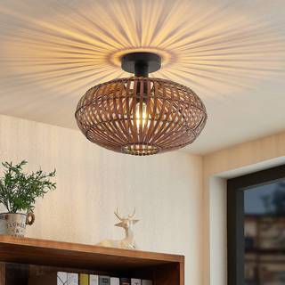 Lindby Majeora loftlampe, Ø 40 cm, brun, bambus
