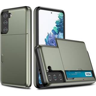 Samsung Galaxy S21 FE (5G) Hybrid Håndværkercover m. Kortholder - Mørkegrøn