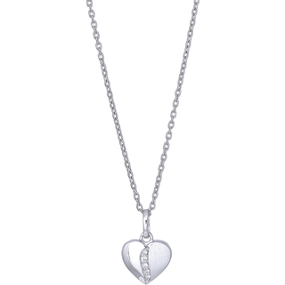 Siersbøl Sølv hjerte med cubic zirkonia mat/blank med kæde 45cm