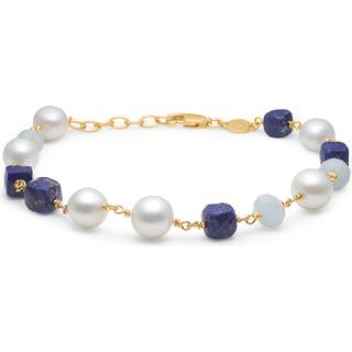Mads Z Treasure 14 kt. guld armbånd med lapis og perle og aquamarin