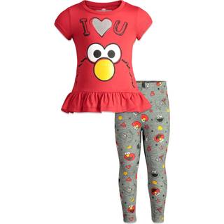 Sesame Street Elmo Big Bird Cookie Monster Toddler Girls T-shirt og Leggings Outfit Set Red 2T