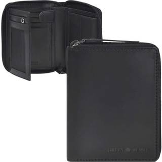 Geldbörse Herren mit Reißverschluss schwarz 10x13cm Leder mit RFID Schutz Portemonnaie Portmonee Geldbeutel Pure Black GREENBURRY (1126-20)