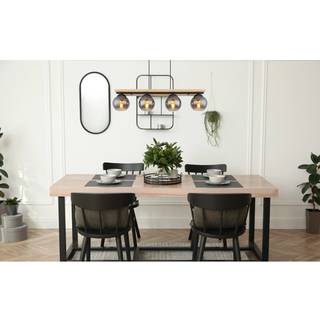 Conni hængelampe, længde 85 cm, røggrå, træ/glas, 4 lyskilder.