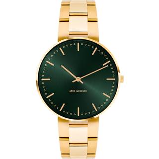 Arne Jacobsen City Hall ur i guldfarvet med  Evergreen skive og guldfarvet lænke - Ø34