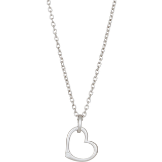 Siersbøl 14kt. hvidguldshjerte med diamant på i alt 0.010ct W/P1 inkl. sølv kæde