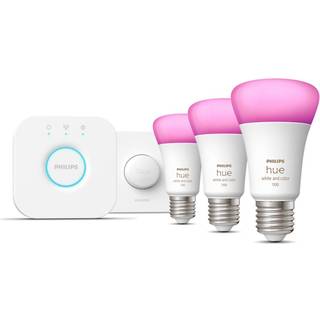 Philips Hue Startsæt: 3 x E27 pærer (1100lm) + Smart button - White & Color Ambiance