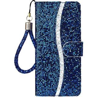 iPhone 15 Pro Læder Flip Cover m. Pung & Strop - Glitter Design - Blå
