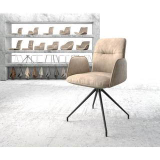 Esszimmerstuhl Vinja-Flex Mikrofaser Beige Vintage Kreuzgestell konisch Schwarz - Beige, Schwarz