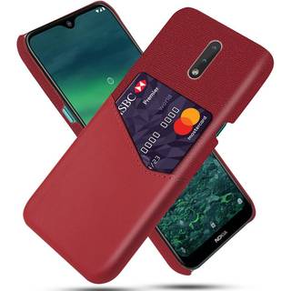Nokia 2.3 Stofbetrukket Plastik Cover m. Kortholder af Læder - Rød