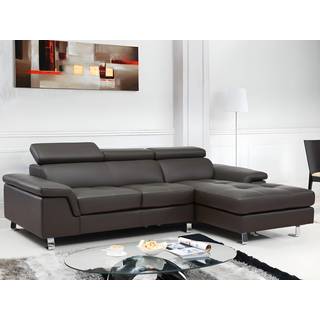 Hjørnesofa højrevendt med sovefunktion i brunt læder MISHIMA
