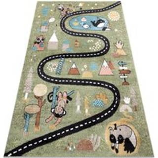 Tæppe FUN Route til børn, ulica, zwierzęta grøn 140x190 cm