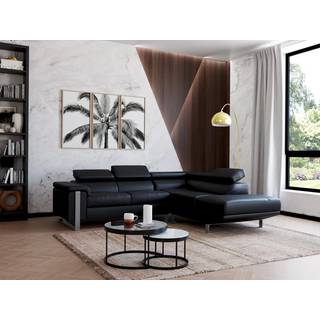 Hjørnesofa højrevendt i sort læder MYSTIQUE