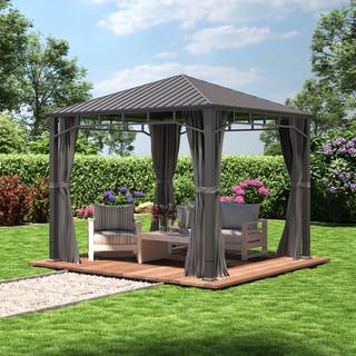 3x3m, hardtop havepavillon, inkl. 4 sidegardiner, loft grå - (300193)