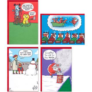 Hallmark ShoeBox Funny Boxed Christmas Cards Sortiment Festive tegneserier (4 design 24 kort med konvolutter)