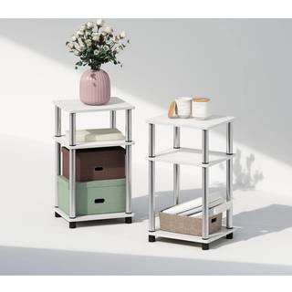 Furinno kun 3-lags turn-n-r?r ?ben opbevaring natbord 2-pakker plastst?nger hvid eg/rustfrit st?l