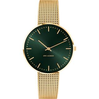 Arne Jacobsen City Hall ur i guldfarvet med  Evergreen skive og guldfarvet meshlænke - Ø34