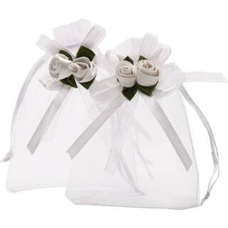 Sumdirect Rose Organza Giftposer - 50stk 4x5 tommer hvid bryllupsfordele Gaveposer Smykkerposer med l?beb?nd til fest bryllupsjul Valentine