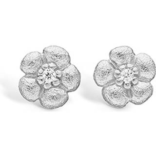 Blossom sølv blomster ørestikker rhod. mat hamret med cz