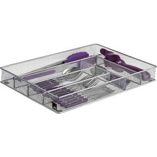 MindSpace Cutlery Organizer Silverware Bakke med 6 rum | Køkkenredskabsskuffe Arrangør | Sølvtøjsbakke til skuffe | Mesh -samlingen sølv