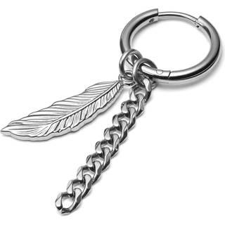 Sølvfarvet Drop Hoop Stålørering m. Fjer & Kæde Vedhæng