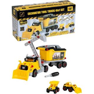 CAT Screw Truck 4-i-1 lege- og byggesæt - lastbil med dumper, gravemaskine, værktøjskasse og kran - 96 dele