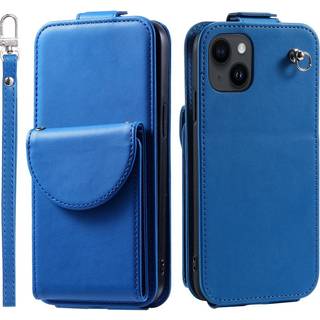 iPhone 15 Vertikalt Læder Flip Cover m. Pung / Ståfunktion / Strop - Blå