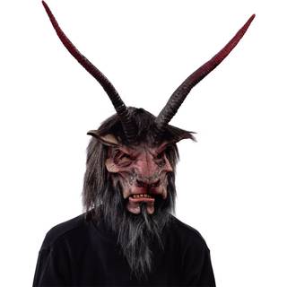 Gehörnte Krampus Maske mit Kunstfell