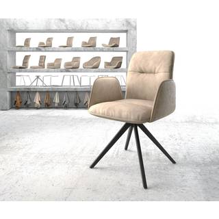 Esszimmerstuhl Vinja-Flex Mikrofaser Beige Vintage Kreuzgestell kantig Schwarz - Beige, Schwarz