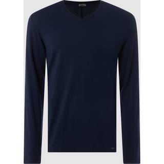 HANRO Herren Longsleeve blau Mikrofaser unifarben