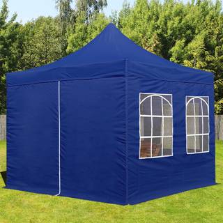 3x3 m Easy Up pavillon, ECONOMY stål 30 mm, sidedele med gittervinduer, blå - (582633)