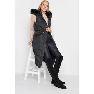 Lts Tall Black Faux Fur Trim Hooded Midi Gilet 18 Lts | Tall Women's Gilets