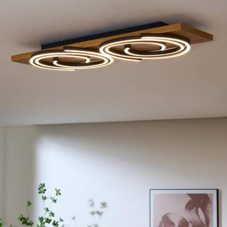 LED-loftslampe Rifia, brun, længde 70 cm, 2-lys træ