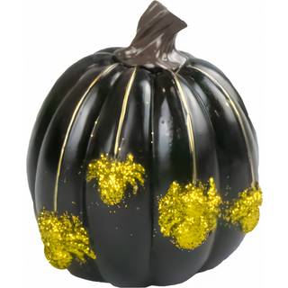 Schwarzer Deko Kürbis mit Glitter Spinnen 9,5cm