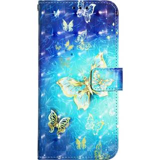 iPhone SE (2022 / 2020) / 8 / 7 Læder Flip Cover m. Strop & Pung - Guld Sommerfugl