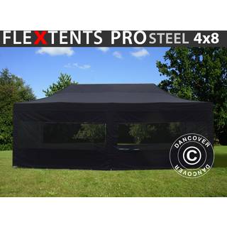 Foldetelt FleXtents Easy up pavillon PRO Steel 4x8m Sort, inkl. 6 sider