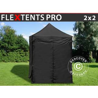Foldetelt FleXtents Easy up pavillon PRO 2x2m Sort, inkl. 4 sider