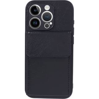 iPhone 15 Pro Max Læderbetrukket Fleksibelt Plastik Cover m. Kortholder - Sort