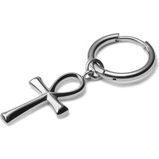 Sølvfarvet Titanium Hoop Ørering Med Ankh Vedhæng