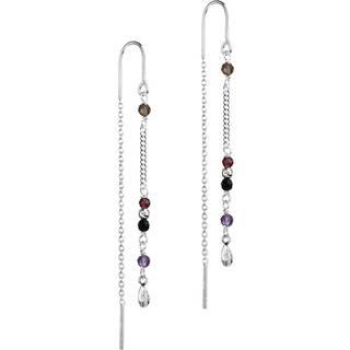 Cecilie - ørebøjler i sterling sølv med sort, røg & lilla perler & små blade