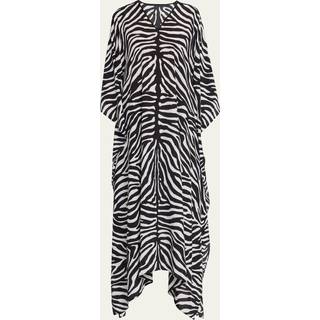 MK Zebra Silk Crepe De Chine Caftan Dress - Black/optic White - Michael Kors - ONE SIZE