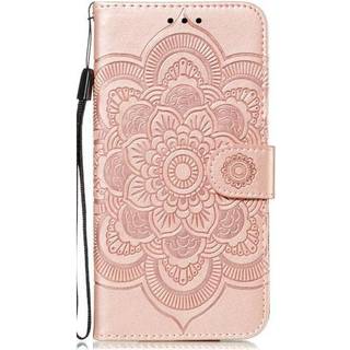 iPhone 11 Læder Cover m. Pung Sun Mandala Flower Pattern Imprint Rose Gold
