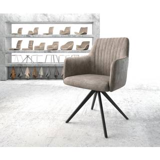Esszimmerstuhl Greg-Flex Mikrofaser Taupe Vintage Kreuzgestell kantig Schwarz Taschenfederkern - Taupe, Schwarz