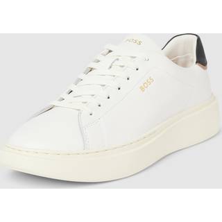 Sneakers i læder med logo og snørebånd