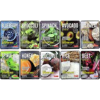 Dermal Superfood daglig frisk pleje Assorteret arkmaske Mega 10 Pack -Facial Sheet Mask til glødende forfriskende hud - Fugtighedsark Masker til