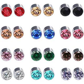 Spiritlele 12 par farver krystalmagnetiske ?reringe falske stud?reringe klip p? ikke -piercing ?reringe s?t (12 farver)