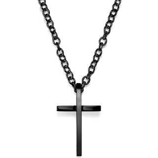 Poleret Korshalskæde i Sort Stål