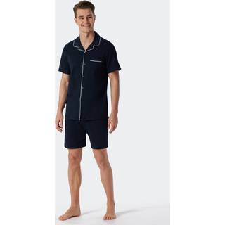 Schiesser Herren Pyjama blau Jersey-Baumwolle unifarben